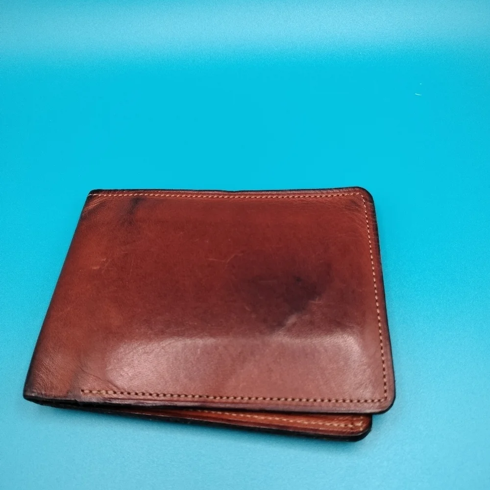 Rossi Caruso Men's Bi-fold Wallet Leather Card Holder Two Cash Slots Brown